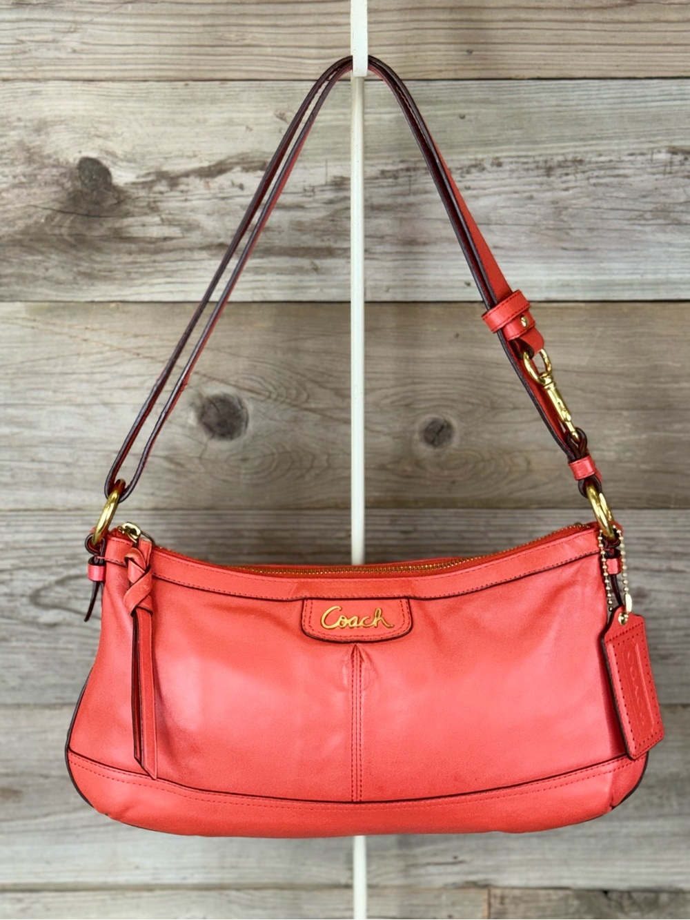 Coach Coral Leather Hobo Shoulder Bag with Gold Hardware